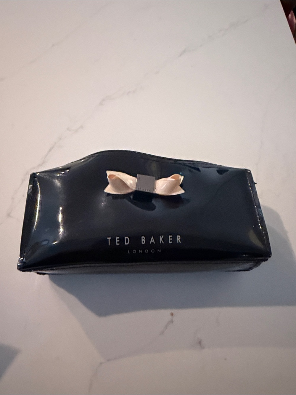 Ted Baker Black Patent Cosmetic Pouch with Cream Bow